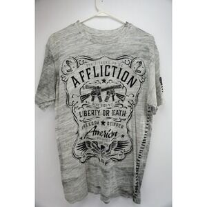 Affliction Freedom Defender Men's T-Shirt Graphic Print Short Sleeve Gray Medium